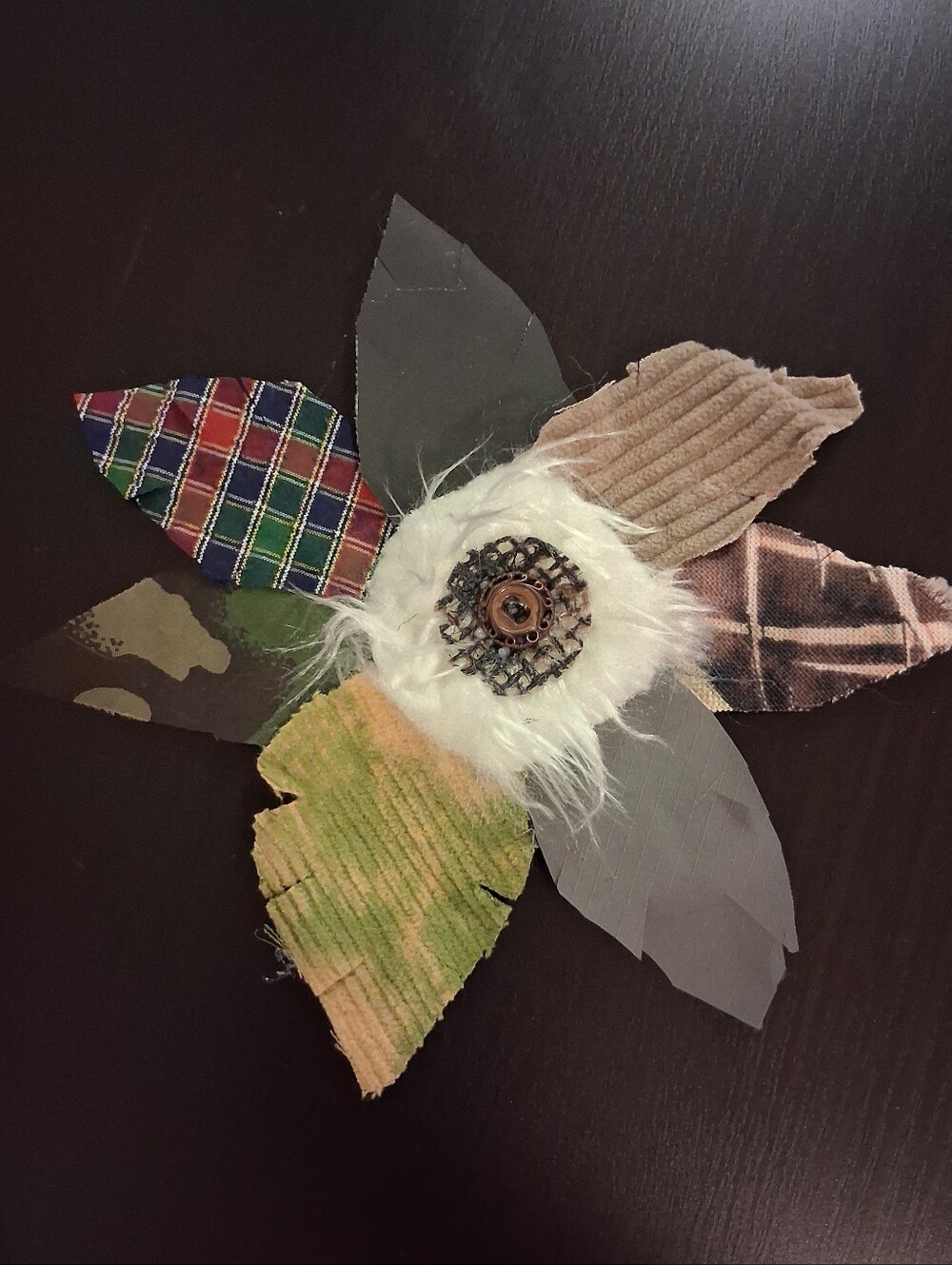 Fabric Scrap Flower Pin Or Large Brooch